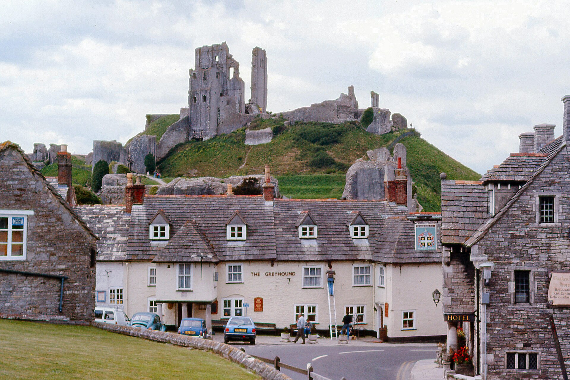 The ruins of Corfe Castle in the Purbeck hills